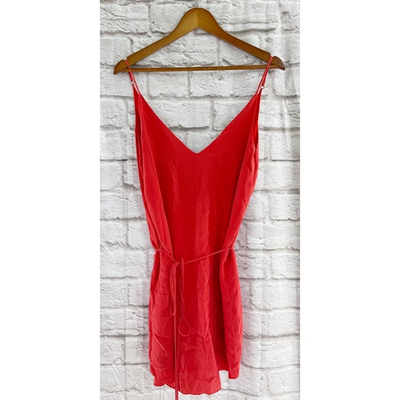 Rory Beca Kaya Red Silk Satin Mini Dress V Neck Tie Short Solid Revolve Small - Picture 2 of 4